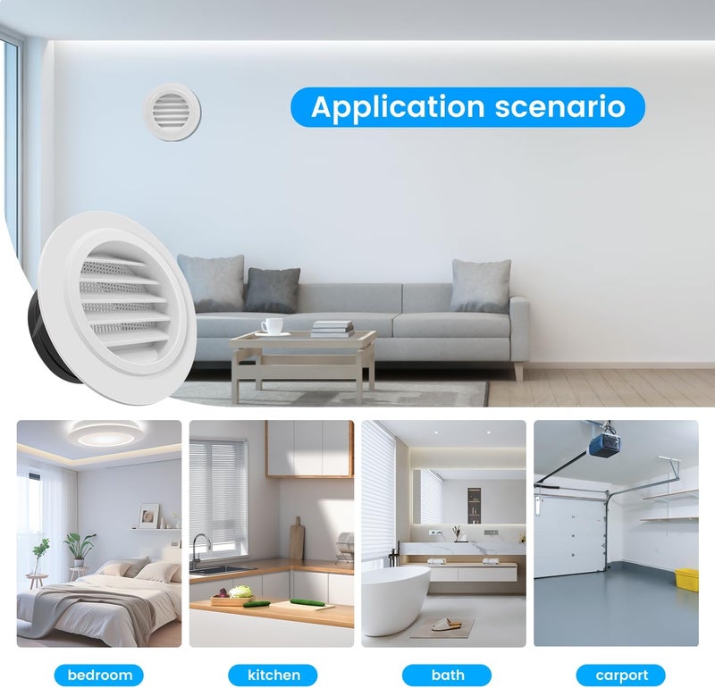 Quadafy 4 Inch Soffit Vents Round Vent Cover with Built-in Fly Screen for Bathroom Exhaust Fan, Office & Home, (100mm) - Image 5